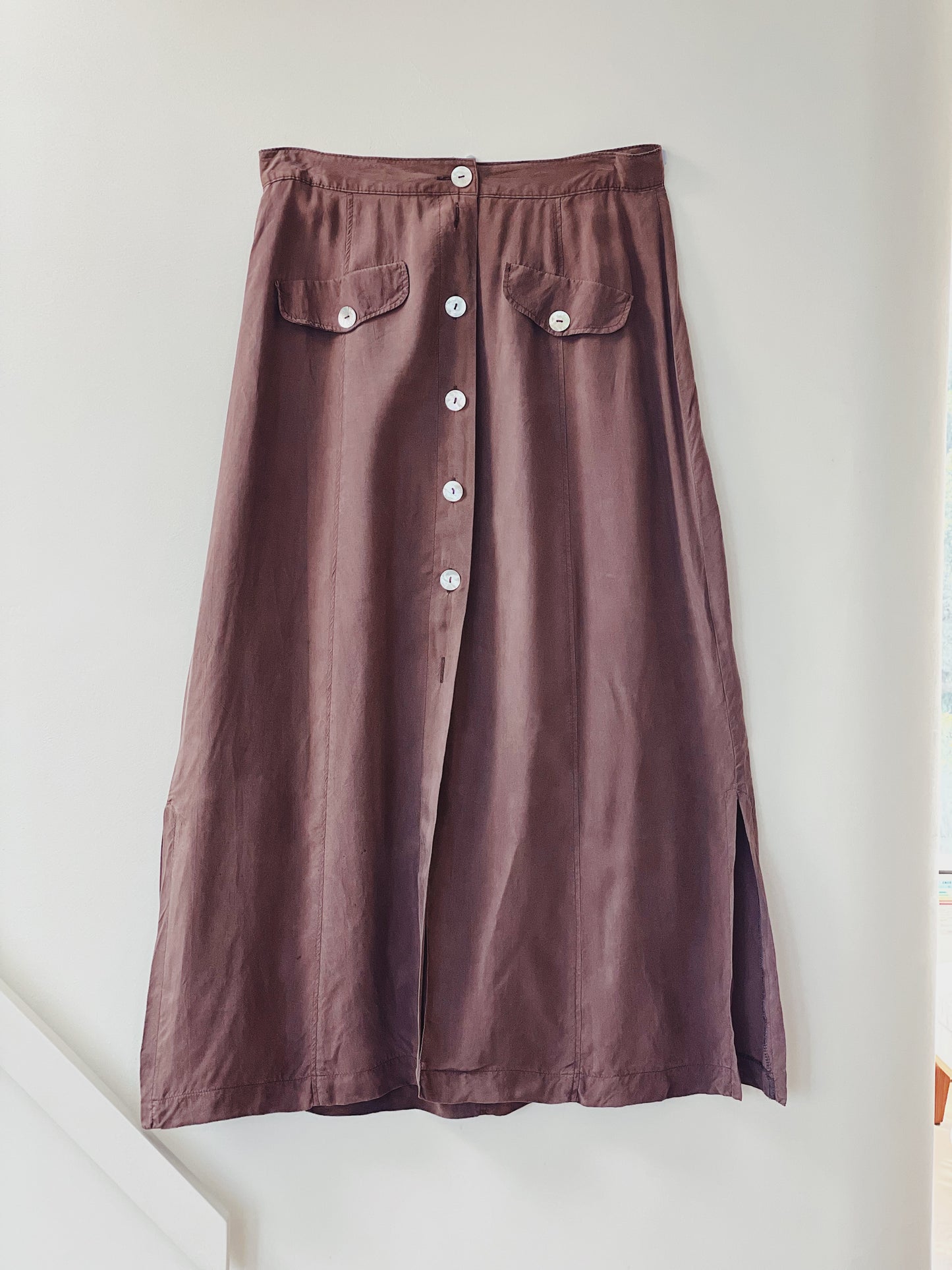 vintage brown cupro maxi skirt