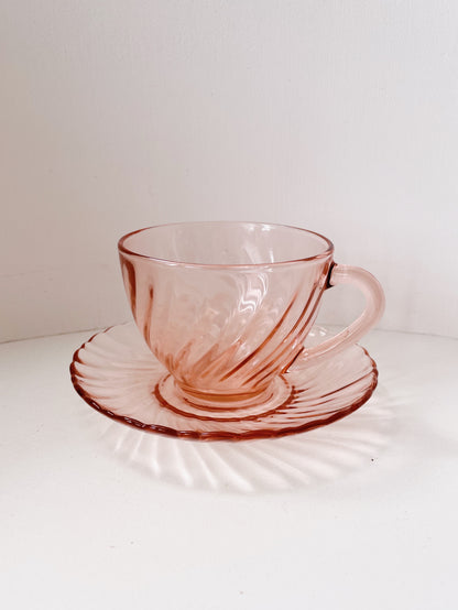pink rosaline arcoroc tea set
