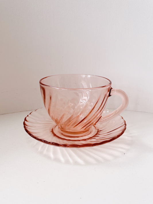 pink rosaline arcoroc tea set